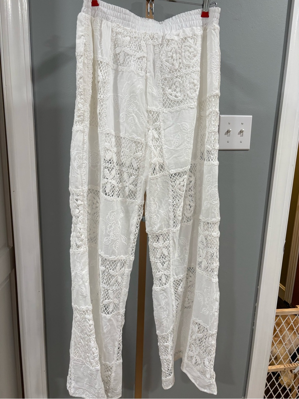 NWT Altar’d State White Lace Crochet Patchwork Wide Leg Pants Size M - Picture 8 of 8